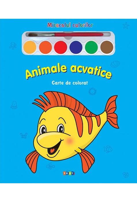 Copertă produs Miracolul culorilor. Animale acvatice (carte de colorat + acuarelă + pensulă)