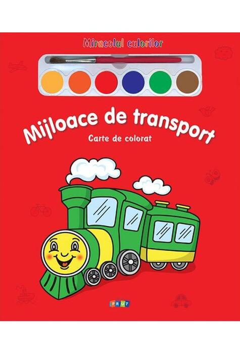 Copertă produs Miracolul culorilor. Mijloace de transport (carte de colorat + acuarelă + pensulă)