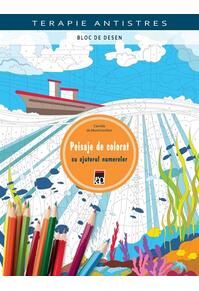 Copertă produs Terapie antistres. Bloc de desen. Peisaje de colorat cu ajutorul numerelor