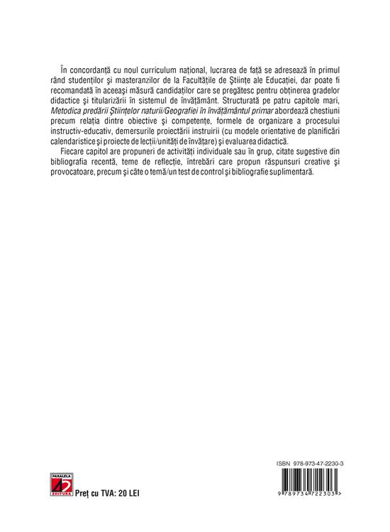 Copertă produs Metodica predării Științelor Naturii / Geografiei în 
învățământul primar - gallery big 2