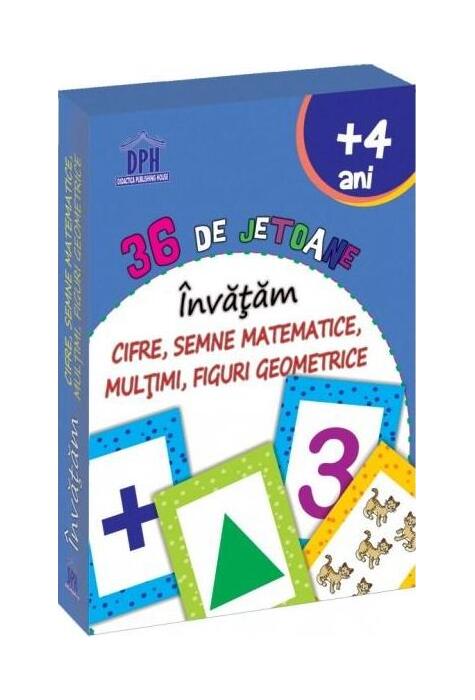 Copertă produs &Icirc;nvățăm cifre, semne matematice, mulțimi, figuri geometrice - 36 de jetoane