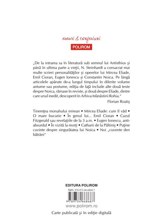 Copertă produs N. Steinhardt despre Eliade, Cioran, Ionescu şi Noica - gallery big 2