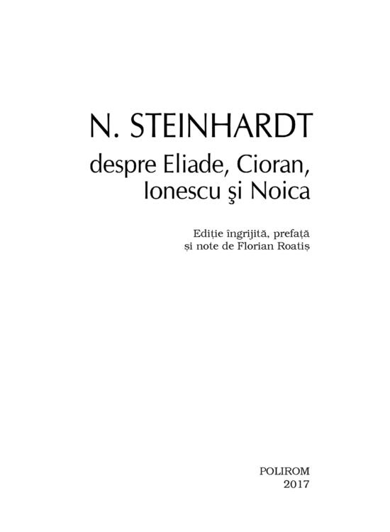 Copertă produs N. Steinhardt despre Eliade, Cioran, Ionescu şi Noica - gallery big 5