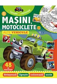 Copertă produs Mașini, motociclete și alte vehicule. Lipește și colorează