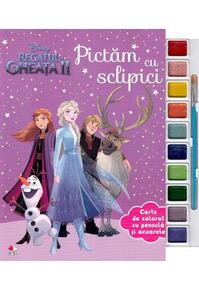 Copertă produs Disney. Regatul de gheață 2. Pictăm cu sclipici. Carte de colorat cu pensula și acuarele
