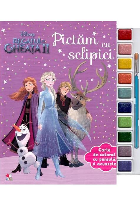 Copertă produs Disney. Regatul de gheață 2. Pictăm cu sclipici. Carte de colorat cu pensula și acuarele