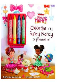 Copertă produs Disney. Fancy Nancy. Colorăm cu Fancy Nancy și prietenii ei. Conține 4 creioane cerate
