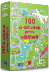 Copertă produs 100 de activități pentru călătorii. 50 de jetoane + cariocă