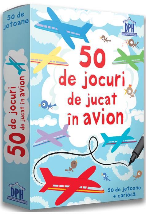 Copertă produs 50 de jocuri de jucat &icirc;n avion. 50 de jetoane + cariocă