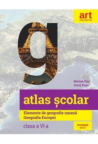 Copertă produs Atlas școlar. Elemente de geografie umană. Geografia Europei. Clasa a VI-a