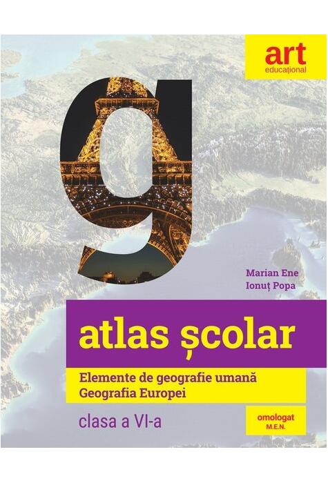 Copertă produs Atlas școlar. Elemente de geografie umană. Geografia Europei. Clasa a VI-a