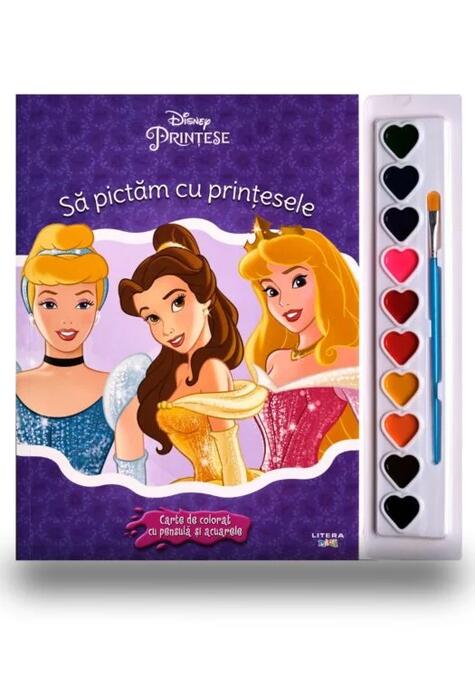Copertă produs Disney. Prințese. Să pictăm cu prințesele. Carte de colorat cu pensulă și acuarele