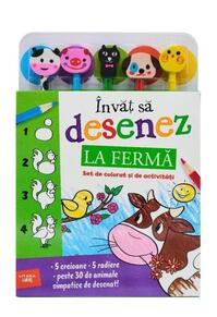Copertă produs Învăț să desenez. La fermă. Set de colorat și de activități (conține 5 creioane și 5 radiere)