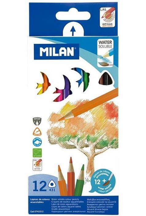 Copertă produs Creioane acuarelă Milan, 12 culori cu pensulă