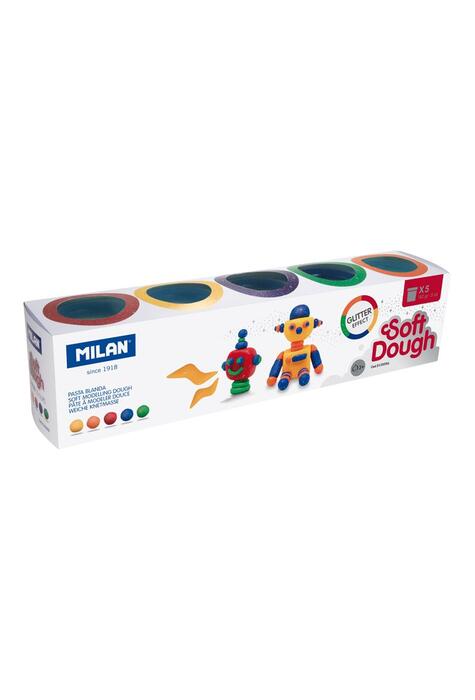 Copertă produs Plastilină ușoară Milan, 5 borcane x 142g, Glitter Soft Dough