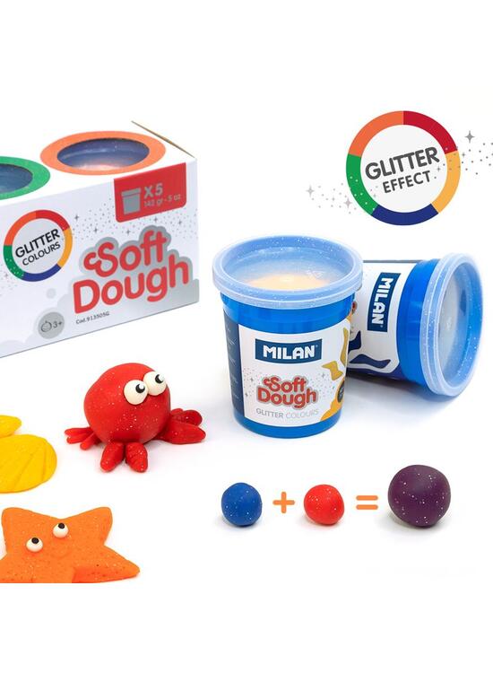 Copertă produs Plastilină ușoară Milan, 5 borcane x 142g, Glitter Soft Dough - gallery big 6