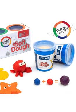 Copertă produs Plastilină ușoară Milan, 5 borcane x 142g, Glitter Soft Dough