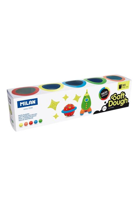 Copertă produs Plastilină ușoară Milan, 5 borcane x 142g, Neon Soft Dough