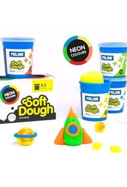 Copertă produs Plastilină ușoară Milan, 5 borcane x 142g, Neon Soft Dough