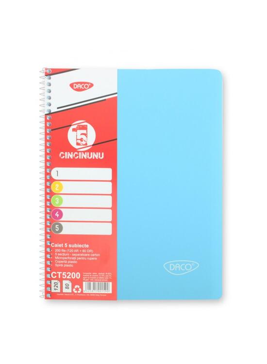 Copertă produs Caiet universal DACO 5 Subiecte A4, 200 file, 70g, spiră eminent - CT5200 - gallery big 8