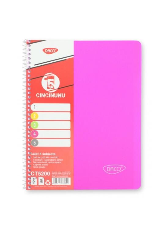 Copertă produs Caiet universal DACO 5 Subiecte A4, 200 file, 70g, spiră eminent - CT5200 - gallery big 12
