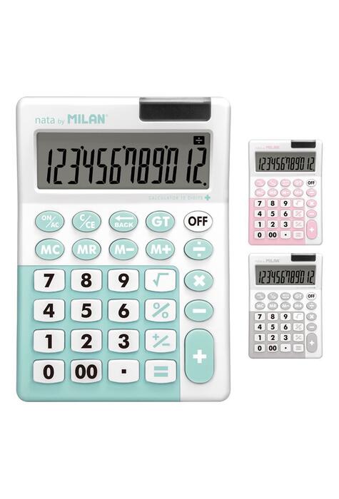 Copertă produs Calculator de birou antibacterian Milan +, 12 cifre, alb-turcoaz / alb-roz / alb-gri