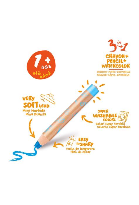 Creioane colorate Carioca Baby Fabulous, 10 culori 3 în 1 + ascuțitoare