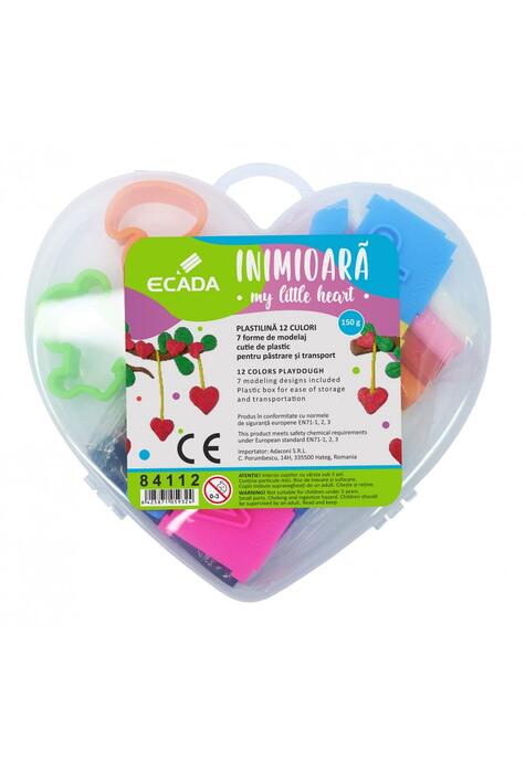 Copertă produs Plastilină + forme de modelaj ECADA, 12 culori, cutie formă inimă