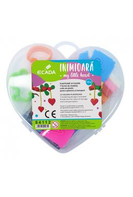 Copertă produs Plastilină + forme de modelaj ECADA, 12 culori, cutie formă inimă