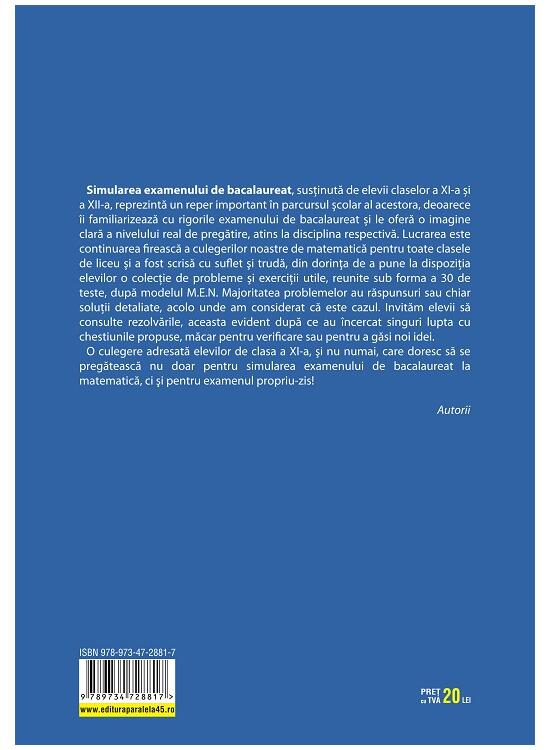 Copertă produs Simularea examenului de bacalaureat. Matematică. Clasa a XI-a. Profil tehnologic. 30 de de teste, după modelul M.E.N. - gallery big 2