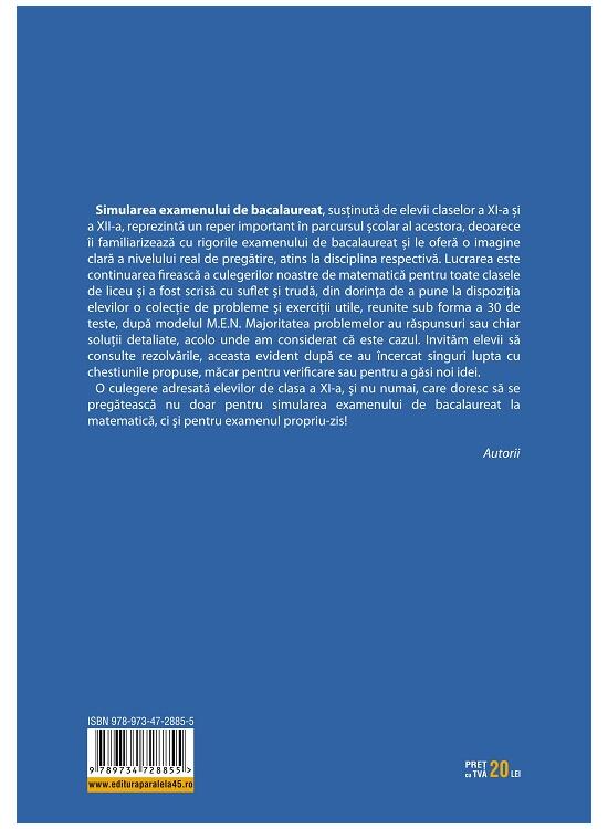 Copertă produs Simularea examenului de bacalaureat. Matematică. Clasa a XI-a. Profil mate-info. 30 de de teste, după modelul M.E.N. - gallery big 2