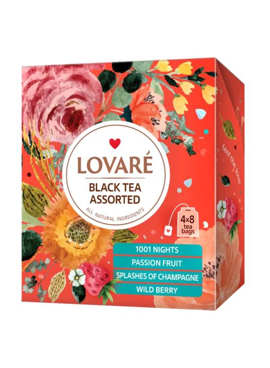 Copertă produs Cutie cu 32 pliculețe de ceai negru asortat Lovar&eacute; (4 arome x 8 pliculețe): 1001 Nights, Passion Fruit, Splashes of Champagne, Wild Berry 32 g - gallery big 2