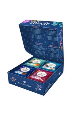 Copertă produs Cutie cu 32 pliculețe de ceai negru cu bergamotă asortat Lovar&eacute; (4 arome x 8 pliculețe): Mango, Vanilie, Trufă, Rodie 32g