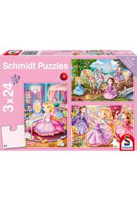 Copertă produs Puzzle Schmidt: Prințese din basme, set de 3 puzzle-uri x 24 piese + cadou: poster