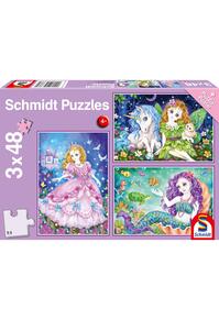 Copertă produs Puzzle Schmidt: Prințesa, zâna și sirena, set de 3 puzzle-uri x 48 piese + cadou: poster