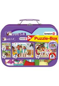 Copertă produs Puzzle-Box Schmidt: Schleich - Horse Club, set de 2 puzzle-uri x 100 piese și 2 puzzle-uri x 60 piese + bonus: cufăr metalic