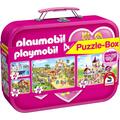 Copertă produs Puzzle-Box Schmidt: Playmobil roz, set de 2 puzzle-uri x 100 piese și 2 puzzle-uri x 60 piese + bonus: cufăr metalic - gallery small 