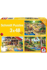 Copertă produs Puzzle Schmidt: Animalele mele favorite, set de 3 puzzle-uri x 48 piese + cadou: poster