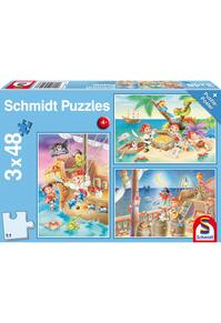 Copertă produs Puzzle Schmidt: Banda de pirați, set de 3 puzzle-uri x 48 piese + cadou: poster
