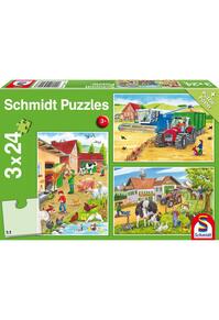 Copertă produs Puzzle Schmidt: La fermă, set de 3 puzzle-uri x 24 piese + cadou: poster