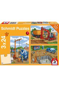 Copertă produs Puzzle Schmidt: Pe șantier, set de 3 puzzle-uri x 24 piese + cadou: poster
