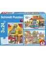 Copertă produs Puzzle Schmidt: Pompierii și poliția, set de 3 puzzle-uri x 24 piese + cadou: poster - thumb 1