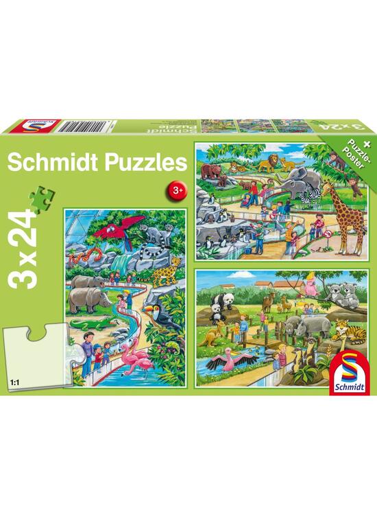 Copertă produs Puzzle Schmidt: O zi la grădina zoologică, set de 3 puzzle-uri x 24 piese + cadou: poster - gallery big 1