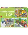 Copertă produs Puzzle Schmidt: Mașină gunoi, remorcher și măturator, set de 3 puzzle-uri x 24 piese + cadou: poster - thumb 1