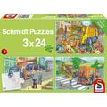 Copertă produs Puzzle Schmidt: Mașină gunoi, remorcher și măturator, set de 3 puzzle-uri x 24 piese + cadou: poster - gallery small 