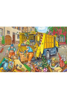 Copertă produs Puzzle Schmidt: Mașină gunoi, remorcher și măturator, set de 3 puzzle-uri x 24 piese + cadou: poster