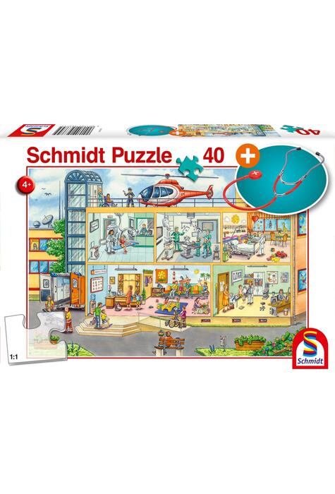 Copertă produs Puzzle Schmidt: În spitalul pentru copii, 40 piese + cadou: stetoscop