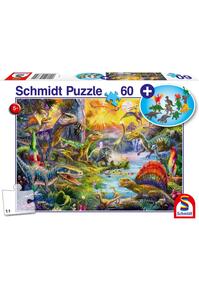 Copertă produs Puzzle Schmidt: Dinozauri, 60 piese + cadou: figurine dinozauri
