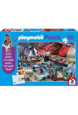 Copertă produs Puzzle Schmidt: Playmobil - Pirații, 60 piese + cadou: figurină Playmobil