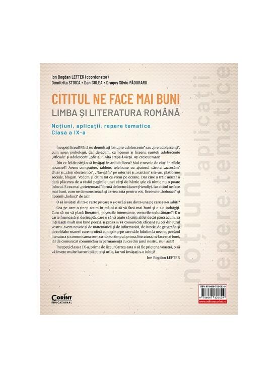 Copertă produs Cititul ne face mai buni. Limba și literatura rom&acirc;nă. Noțiuni, aplicații, repere tematice. Clasa a IX-a - gallery big 2